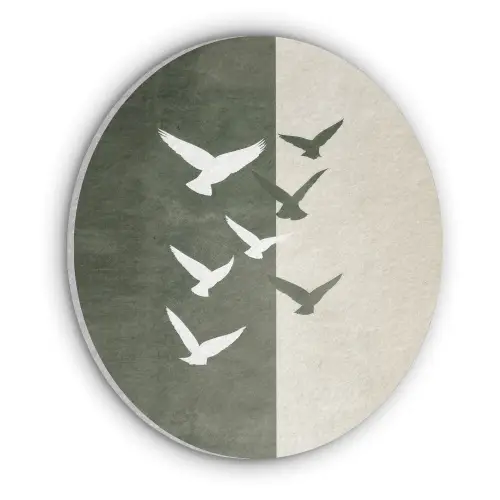 Japandi - Vogel - Groen Akoestische PET Vilt - Rond klein -3d