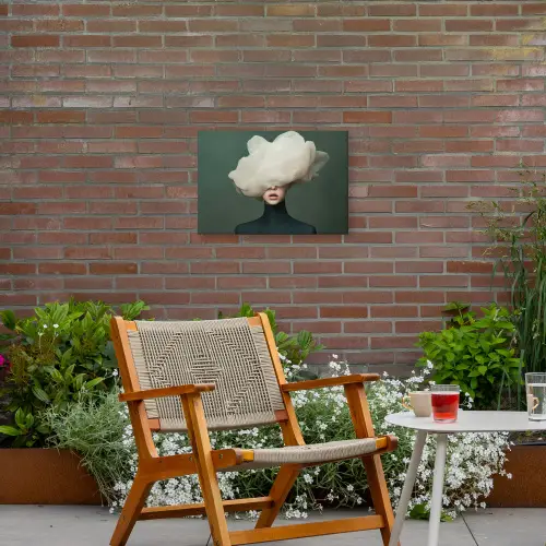 Hoed - Vrouw - Beige Tuinposter op houten frame 2 cm dik klein -sfeer3