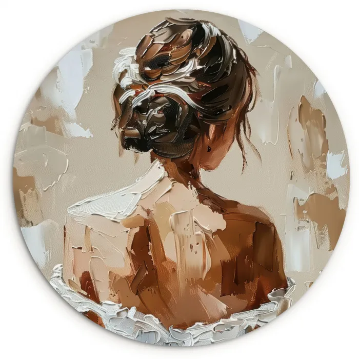 Vrouw - Verf - Abstract - Beige - Modern Wandcirkel kunststof plaat 5mm dik klein -3d