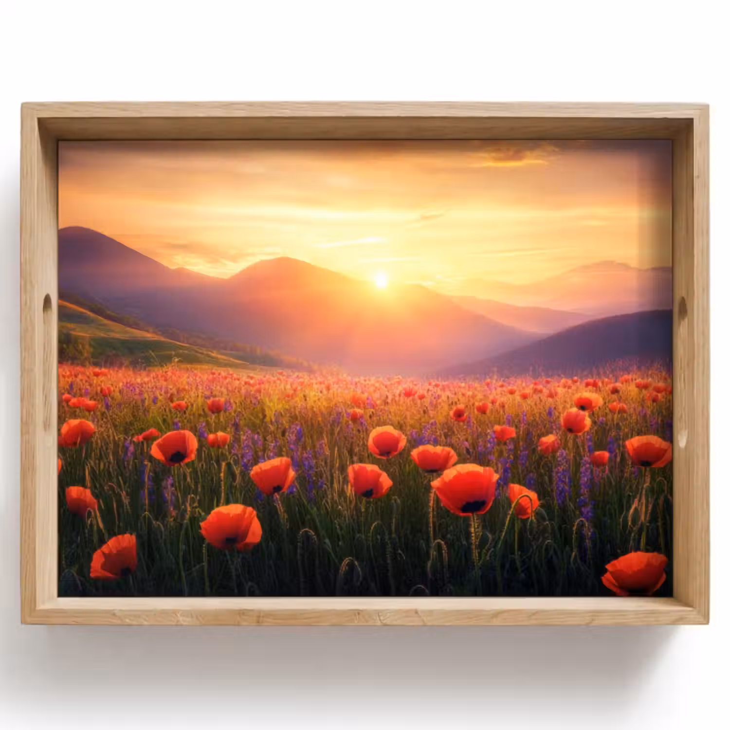 Dienblad - Landschap - Zonsondergang - Bloemenveld