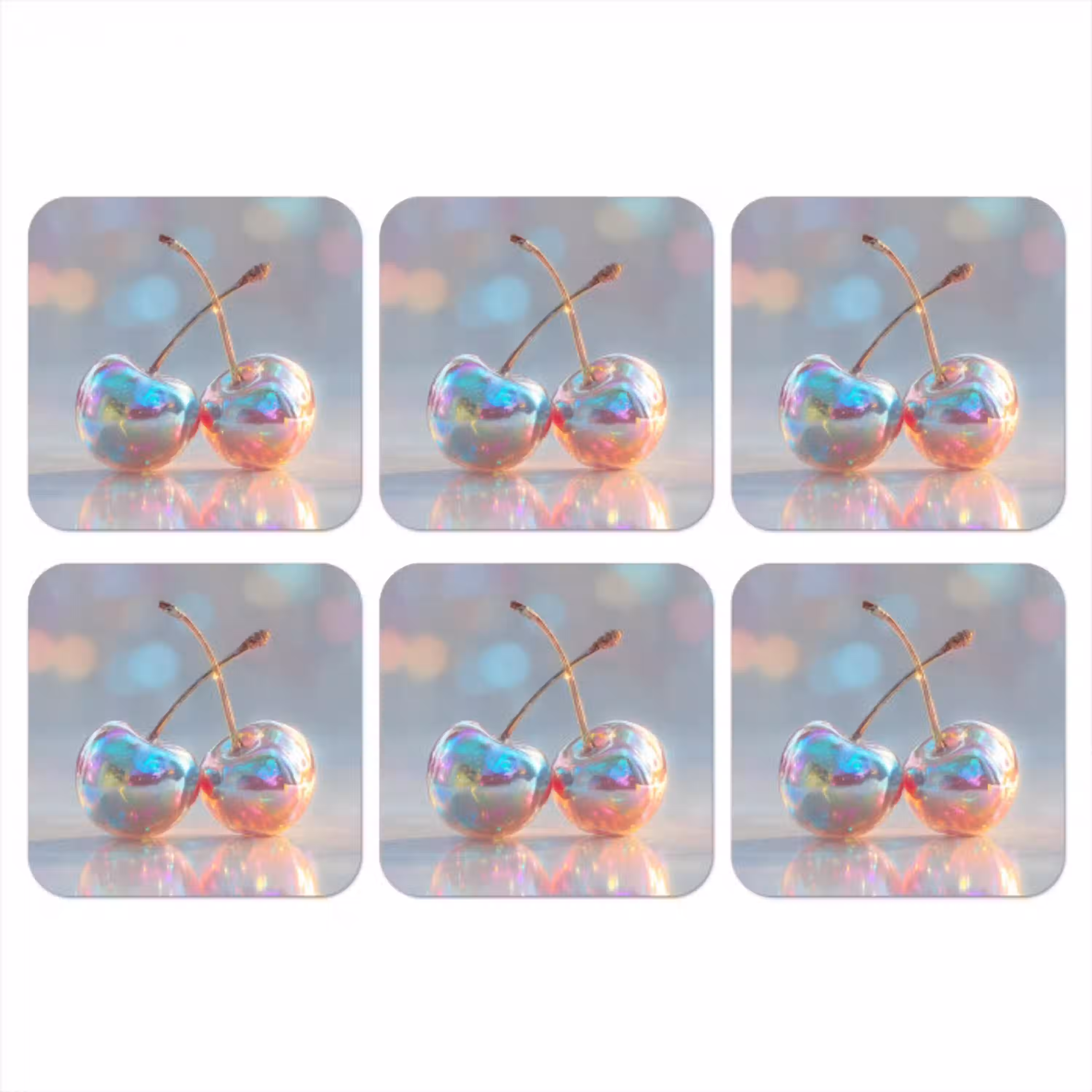 Kersen - Glanzend - Regenboogkleur onderzetter kurk middel -3d