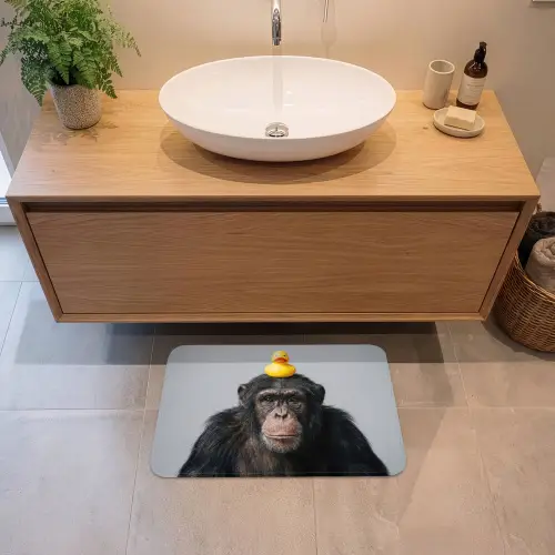 Chimpansee - Badeend - Grijs Badmat klein -sfeer1