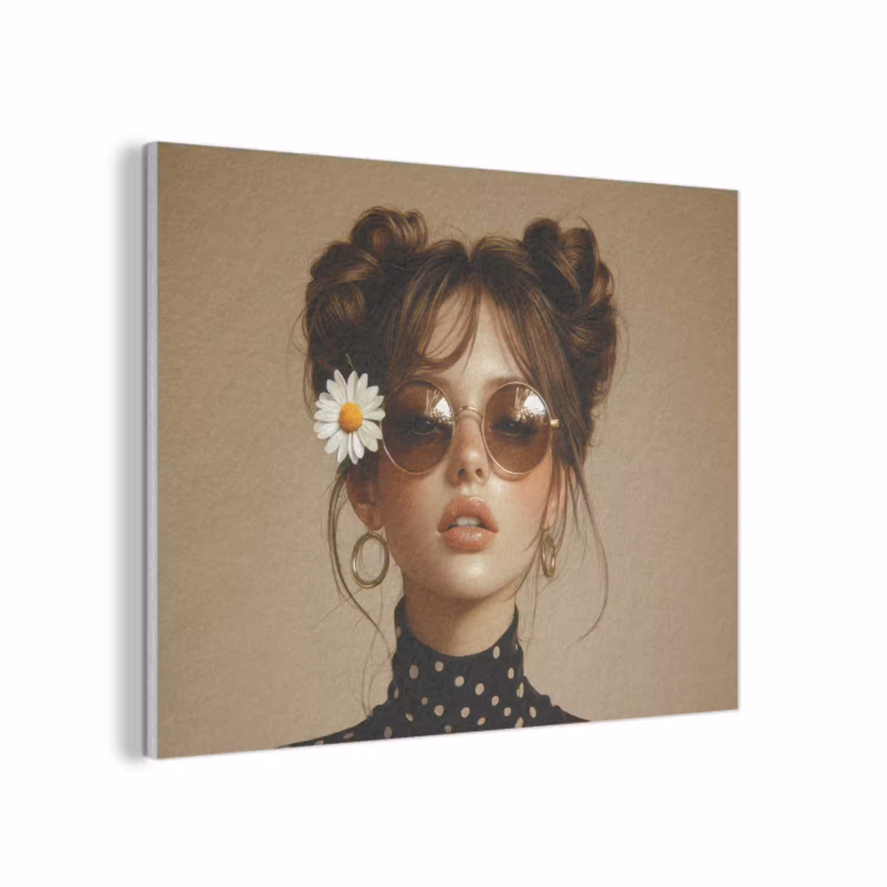 Vrouw - Beige - Bloem - Modern - Portret PET vilt klein -3d
