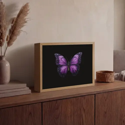 Vlinder - Paars - Levendig Light Box met batterij (Wandlamp) middel -sfeer2