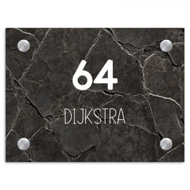 Gebarsten steen - Modern Naambord Rechthoek middel -3d