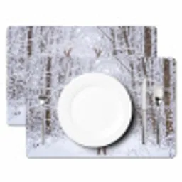 Hert - Winter - Bos - Natuur - Wit Placemat vinyl groot -zzsfeer2_Kitchenyeah-website