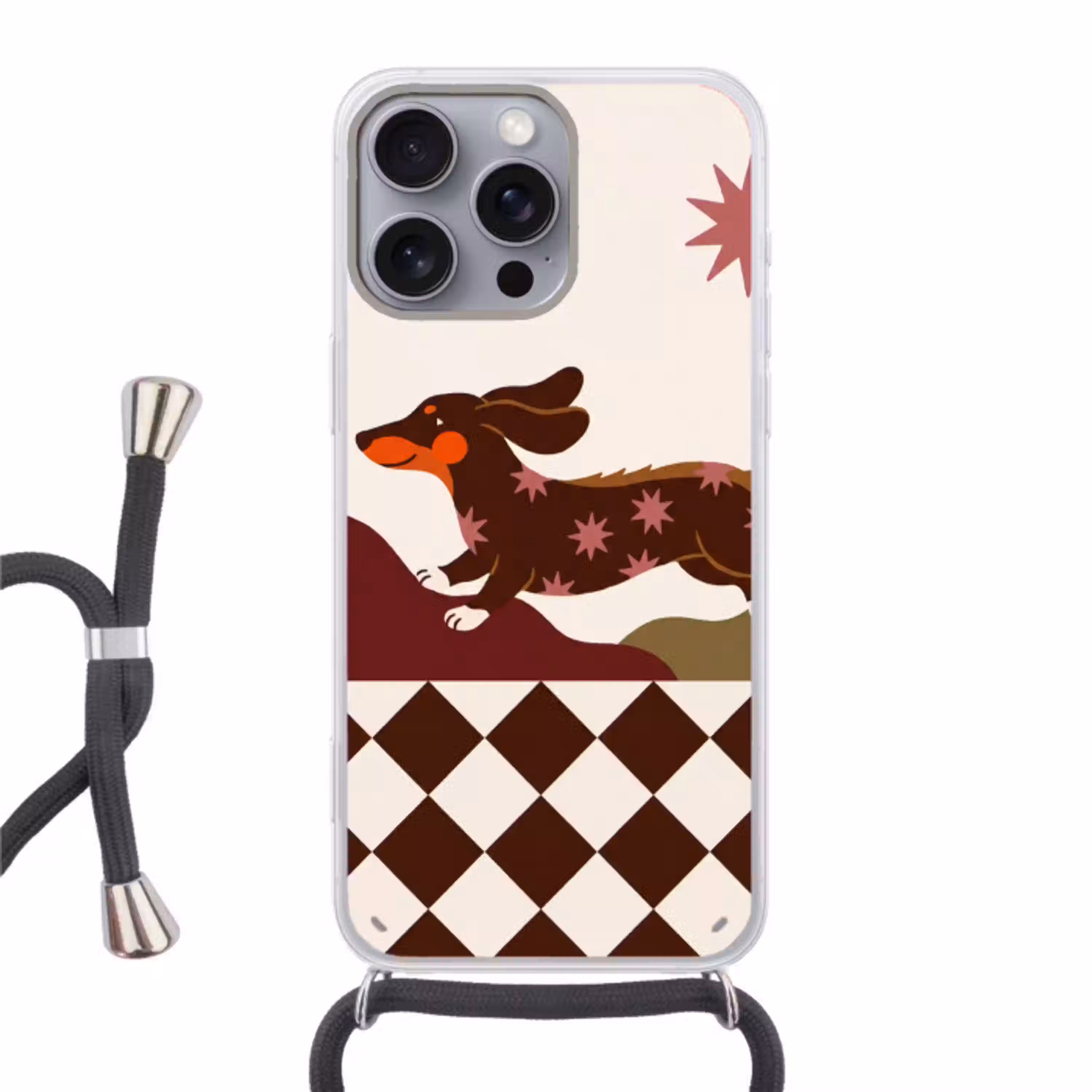 Hond - Abstract - Dieren - Modern - Bruin Hoesje iPhone 16 Pro Max met koord klein -3d