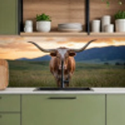 Longhorn - Landschap - Zonsondergang keuken achterwand 2 middel -sfeer3