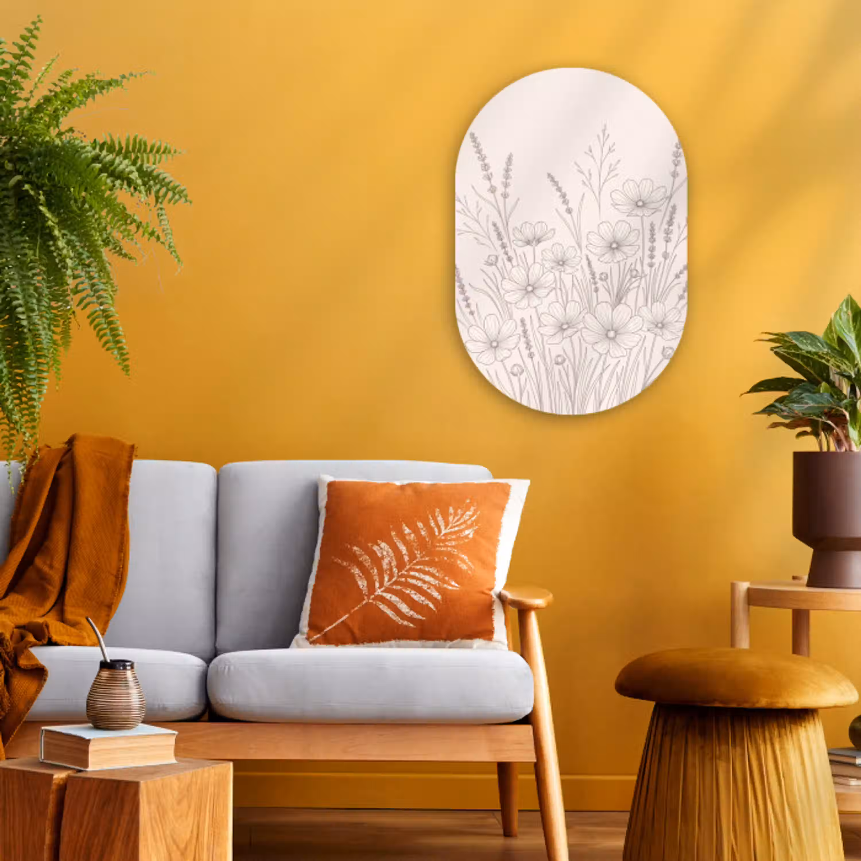 Minimalistisch - Modern - Bloemen - Beige Wandcirkel Ovaal Forex klein -sfeer4