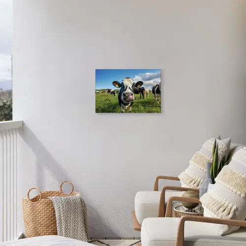 Koe - Tong - Weide Tuinposter op houten frame 2 cm dik klein -sfeer1