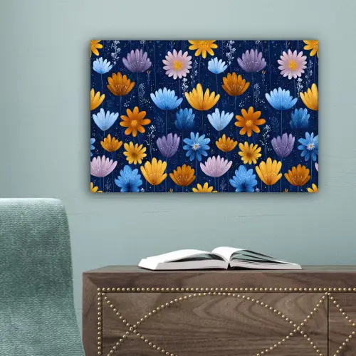 Bloemen - Patroon - Blauw - Contrast canvas 2cm klein -sfeer4