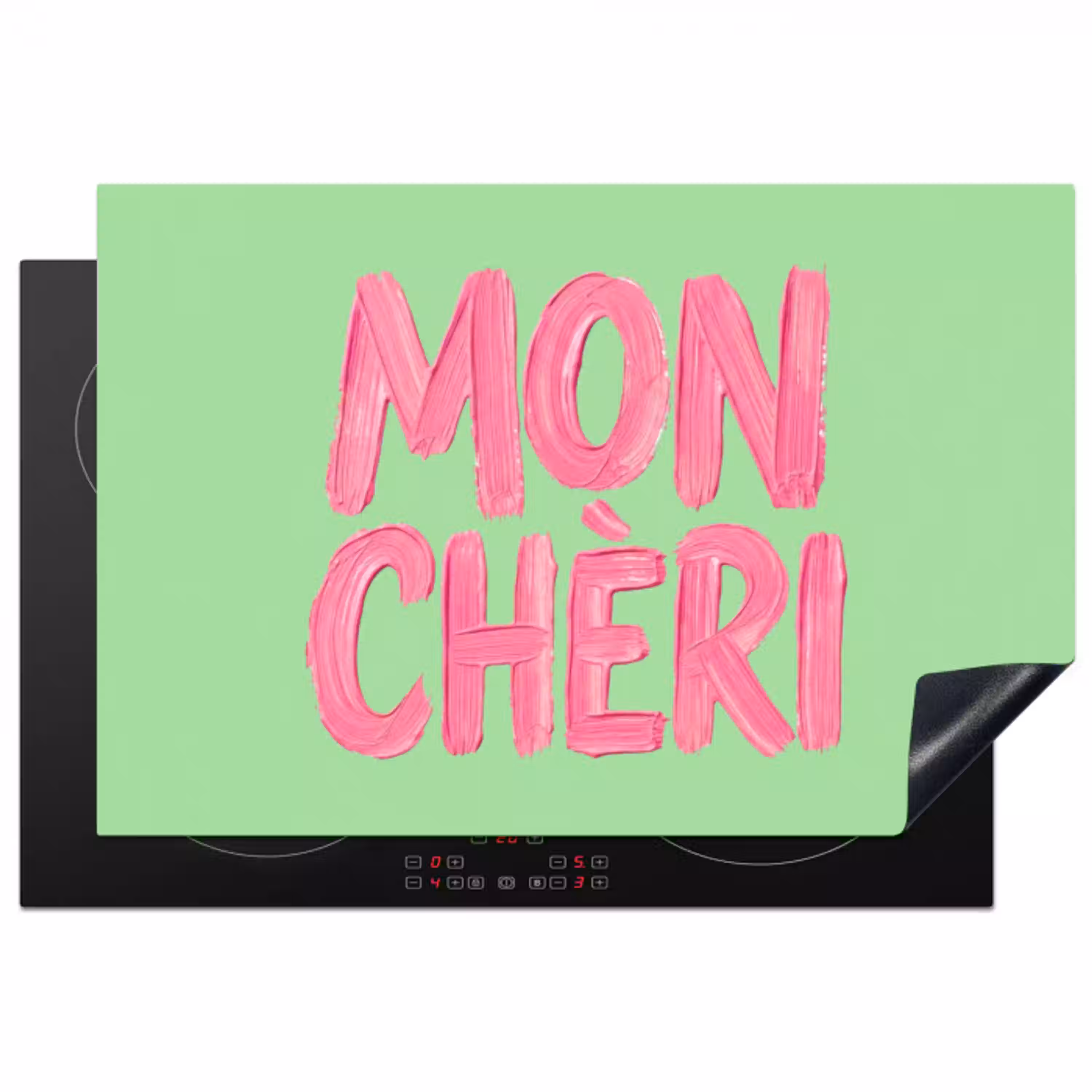 Mon cheri - Groen - Roze Inductie beschermer vinyl 3mm klein -3d