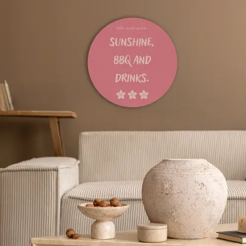 BBQ - Quote - Roze - Zomer Akoestische PET Vilt - Rond klein -sfeer1