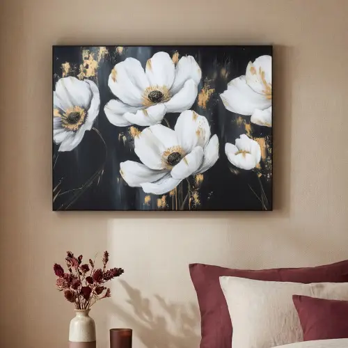 Bloemen - Wit - Abstract Textielframe - compleet frame klein -sfeer1