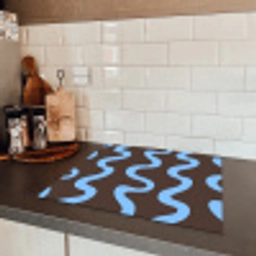 Kronkelende lijnen - Blauw - Bruin - Minimalistisch Inductie beschermer vinyl 3mm middel 274 -sfeer3