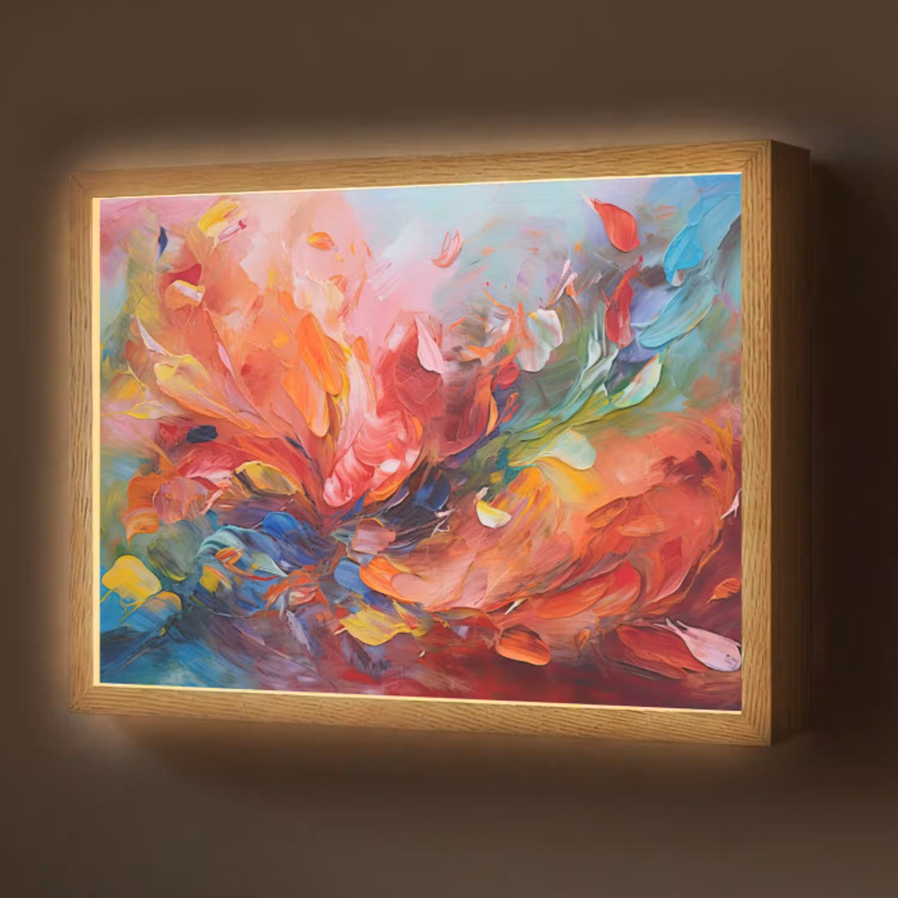 Olieverf - Kunst - Abstract - Kleurrijk Light Box met batterij (Wandlamp) middel -z3d_website