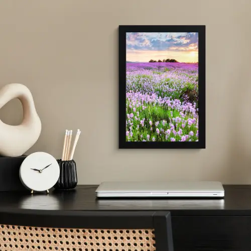 Lavendel - Bloemen - Zonsondergang - Paars - Weide fotolijst zwart zonder passe partout klein -sfeer1