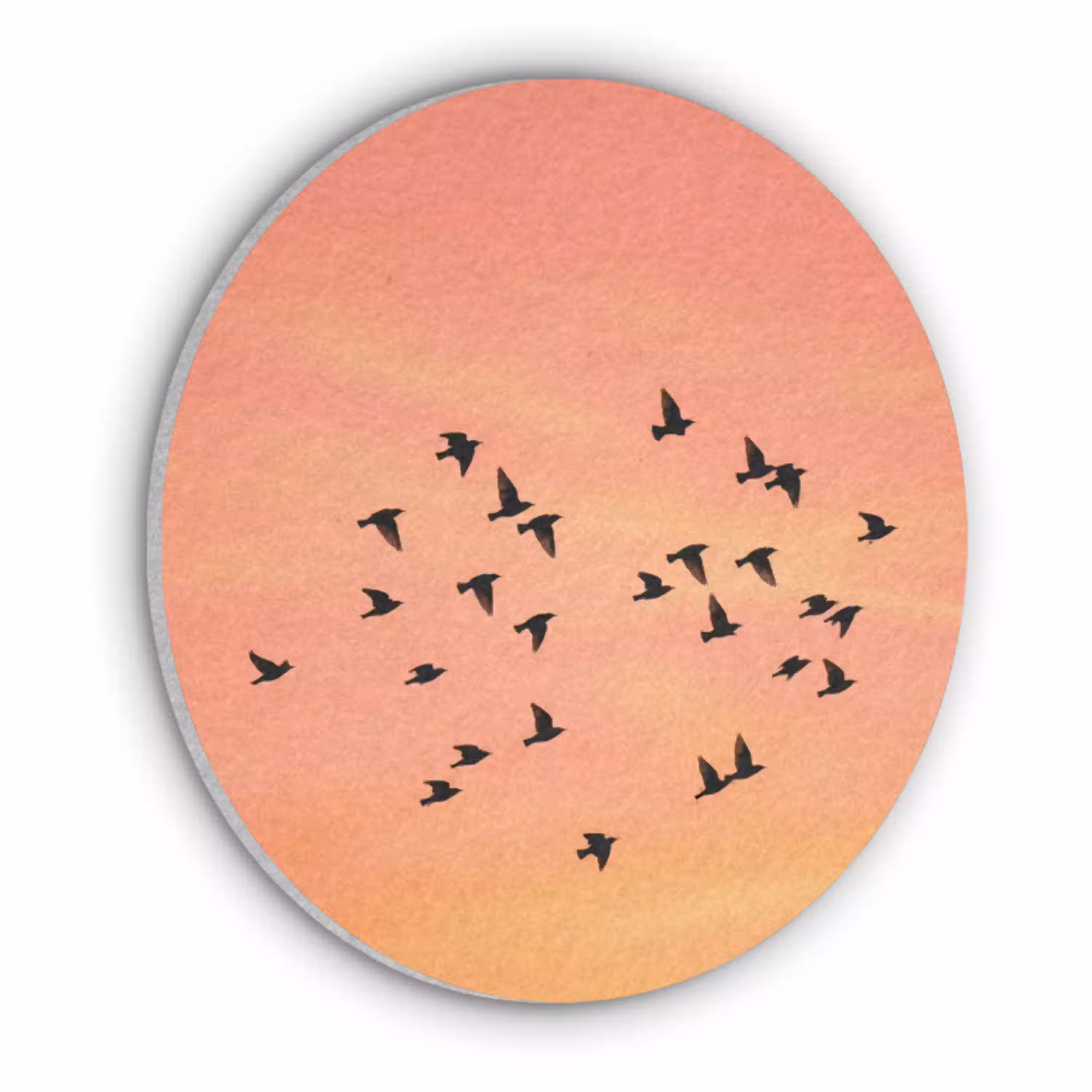 Zwerm - Vogels - Oranje Akoestische PET Vilt - Rond klein -3d