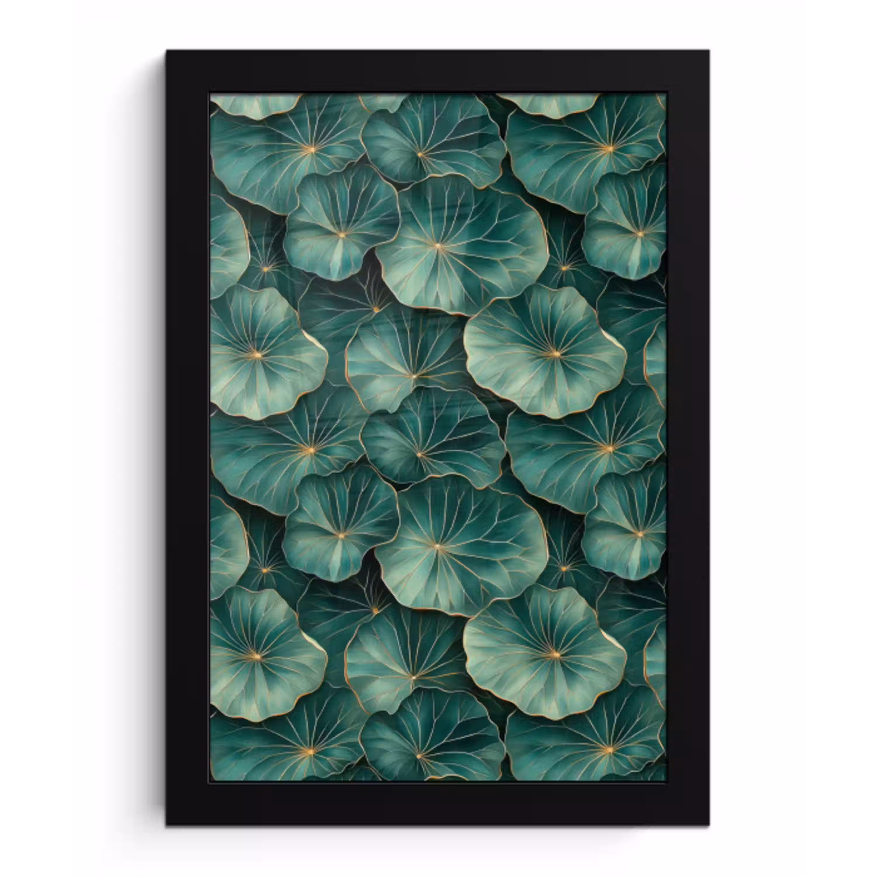 Patroon - Bladeren - Groen fotolijst zwart zonder passe partout klein 224 -3d