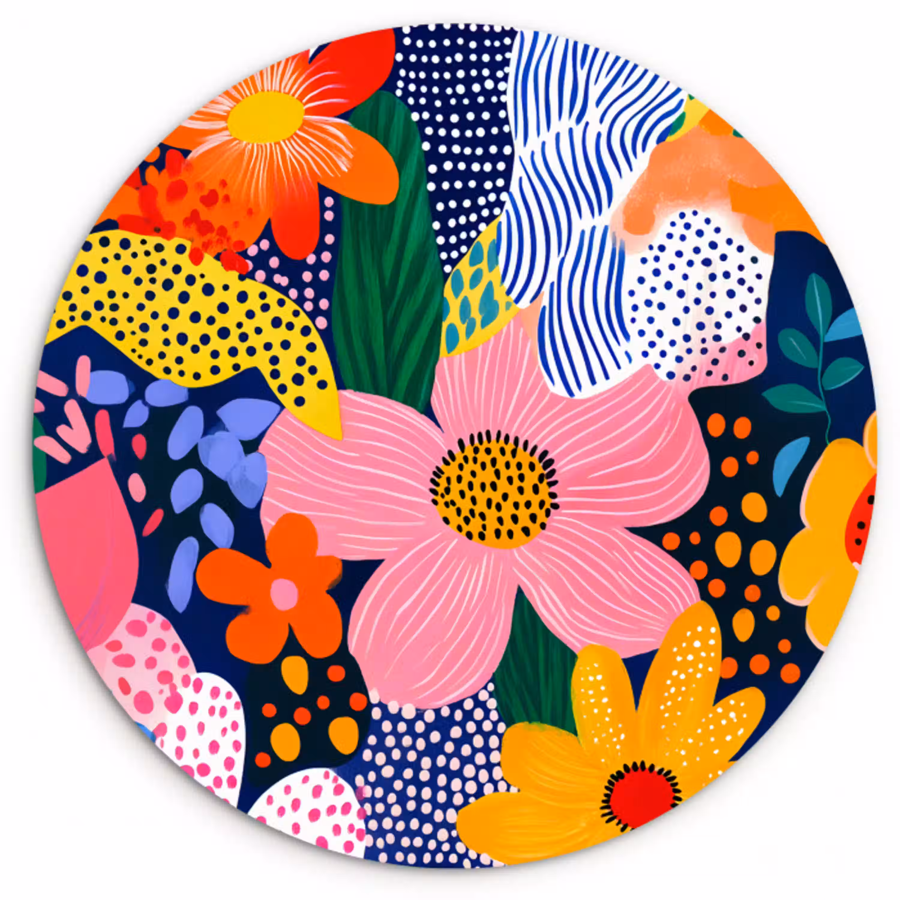 Kleurrijk - Bloemen - Abstract - Stippen Wandcirkel plexiglas klein -3d