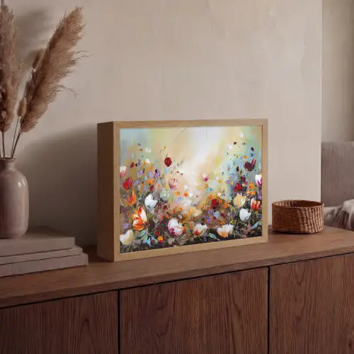 Olieverf - Bloemen - Kleurrijk - Natuur Light Box met batterij (Wandlamp) middel -sfeer2