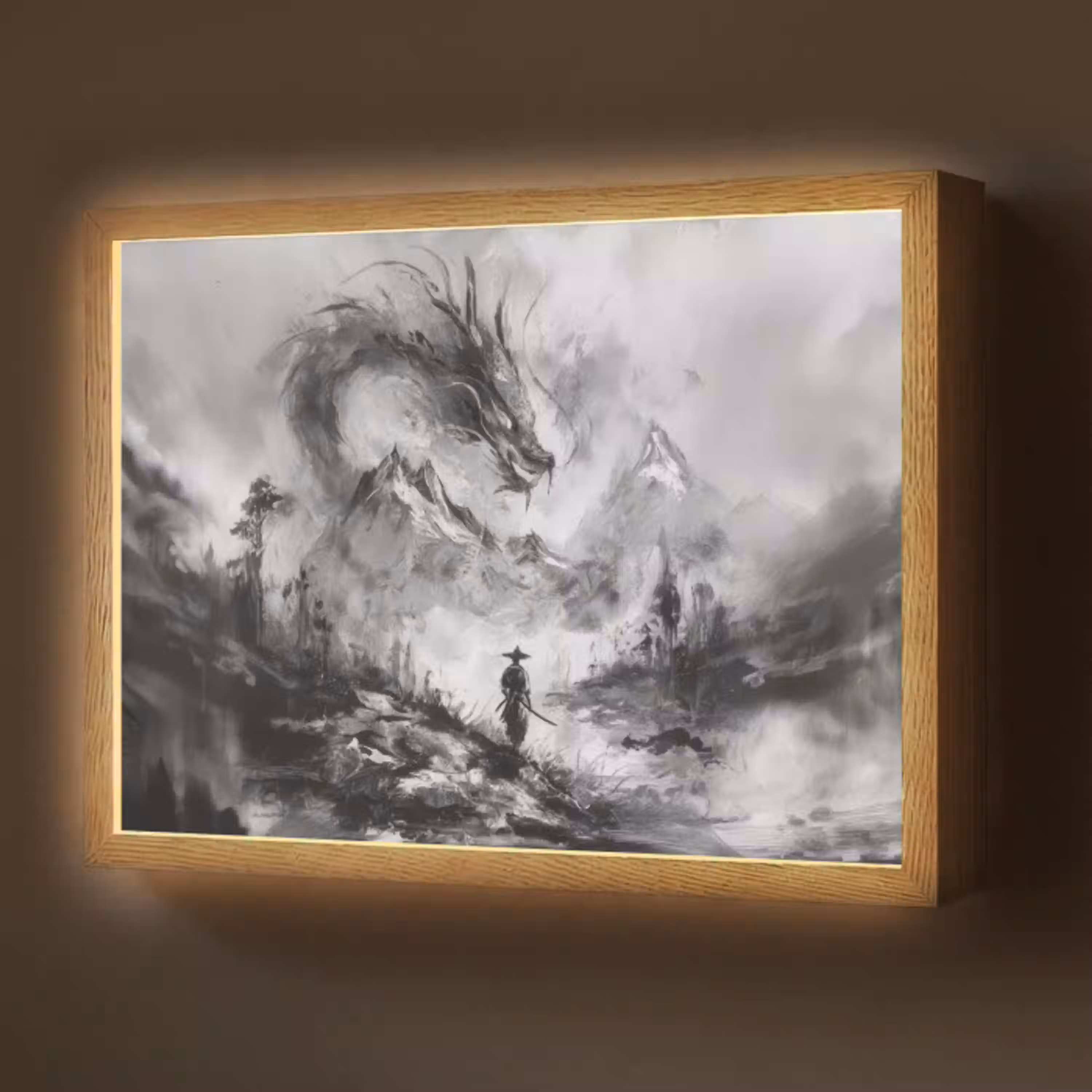 Krijger - Draak - Grijs Light Box met batterij (Wandlamp) middel -z3d_website