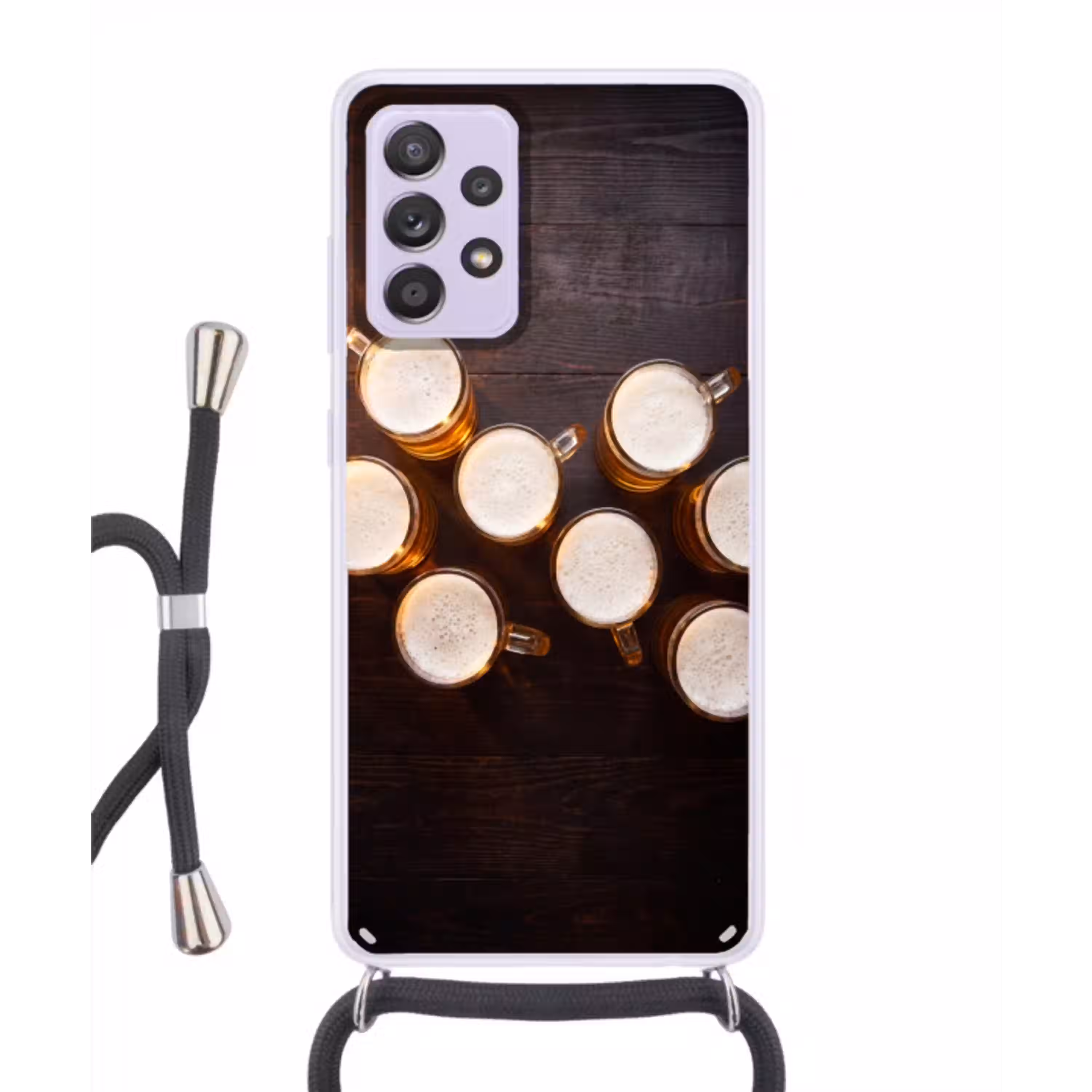 Bier - Glazen - Schuim - Hout - Drank Hoesje Samsung Galaxy A52 5G met koord klein -3d