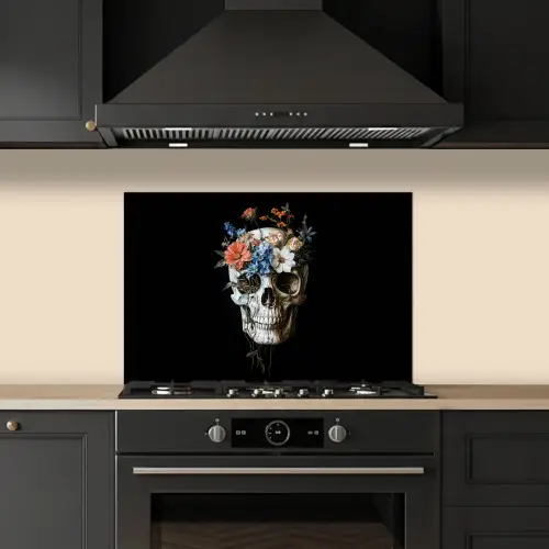 Bloemen - Schedel - Kleurrijk keuken achterwand spatscherm klein -sfeer1