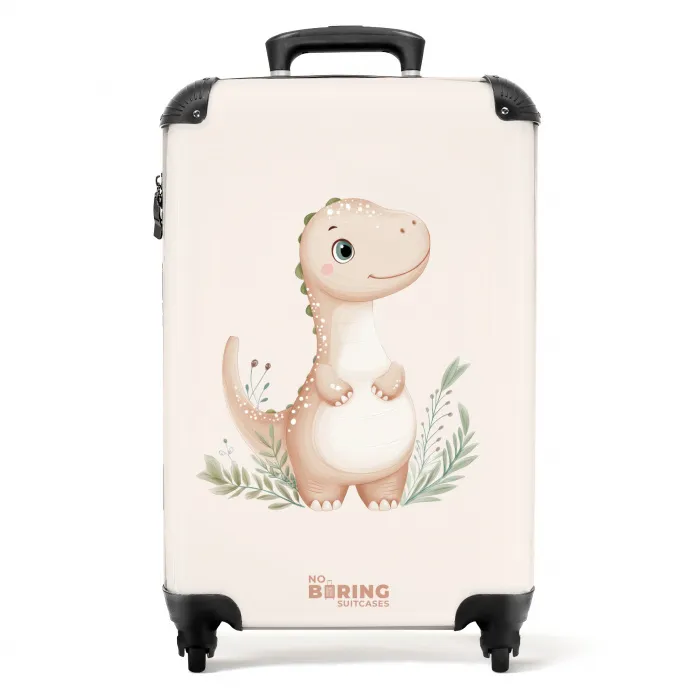 Beige dinosaurus met groene blaadjes NBS - Handbagage koffer - Kinderen Unisex middel -productfoto_recht