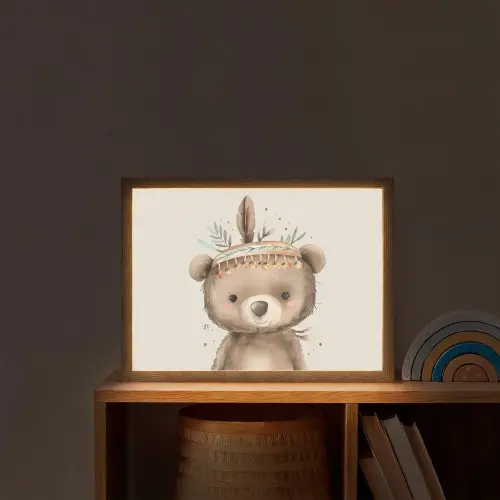 Beer - Boho - Indianentooi - Dieren Light Box met batterij (Wandlamp kind) middel -sfeer1_kind
