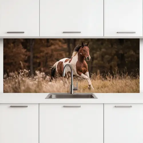 Paard - Bruin - Gras keuken achterwand 2 middel -3d