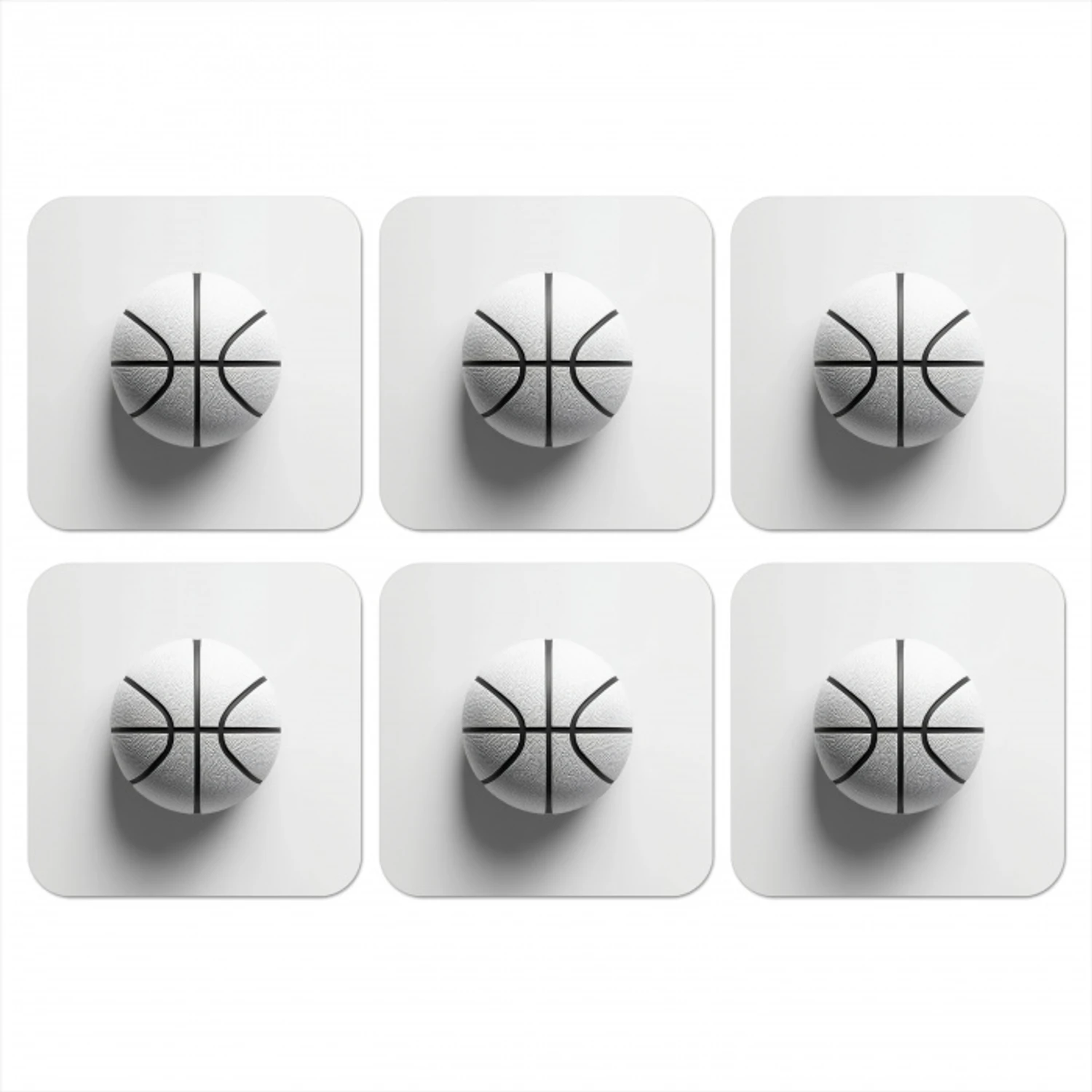 Basketbal - Wit - Schaduw - Lijnen onderzetter kurk middel -3d