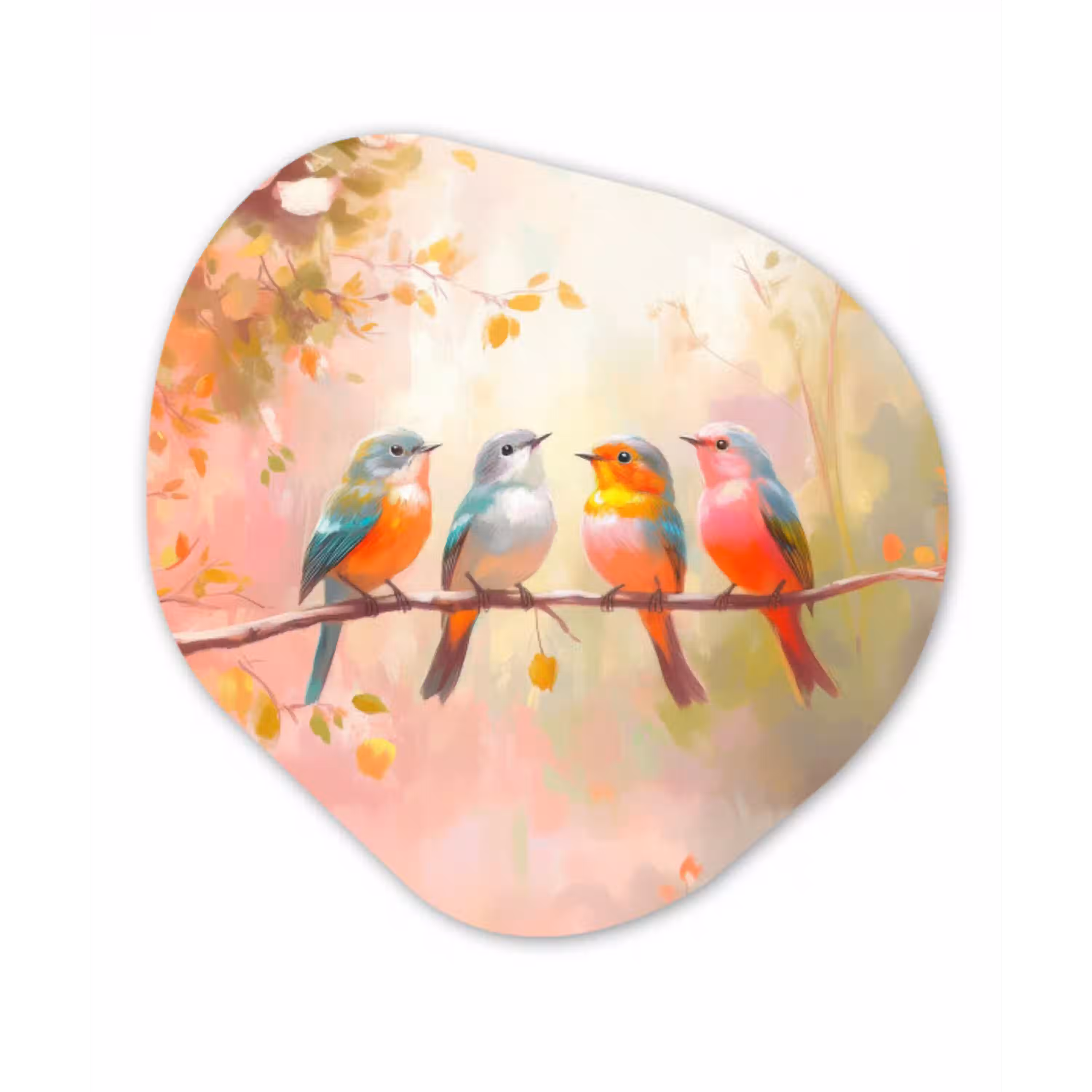 Vogels - Kleurrijk - Tak Wandcirkel Organisch Aluminium middel -3d