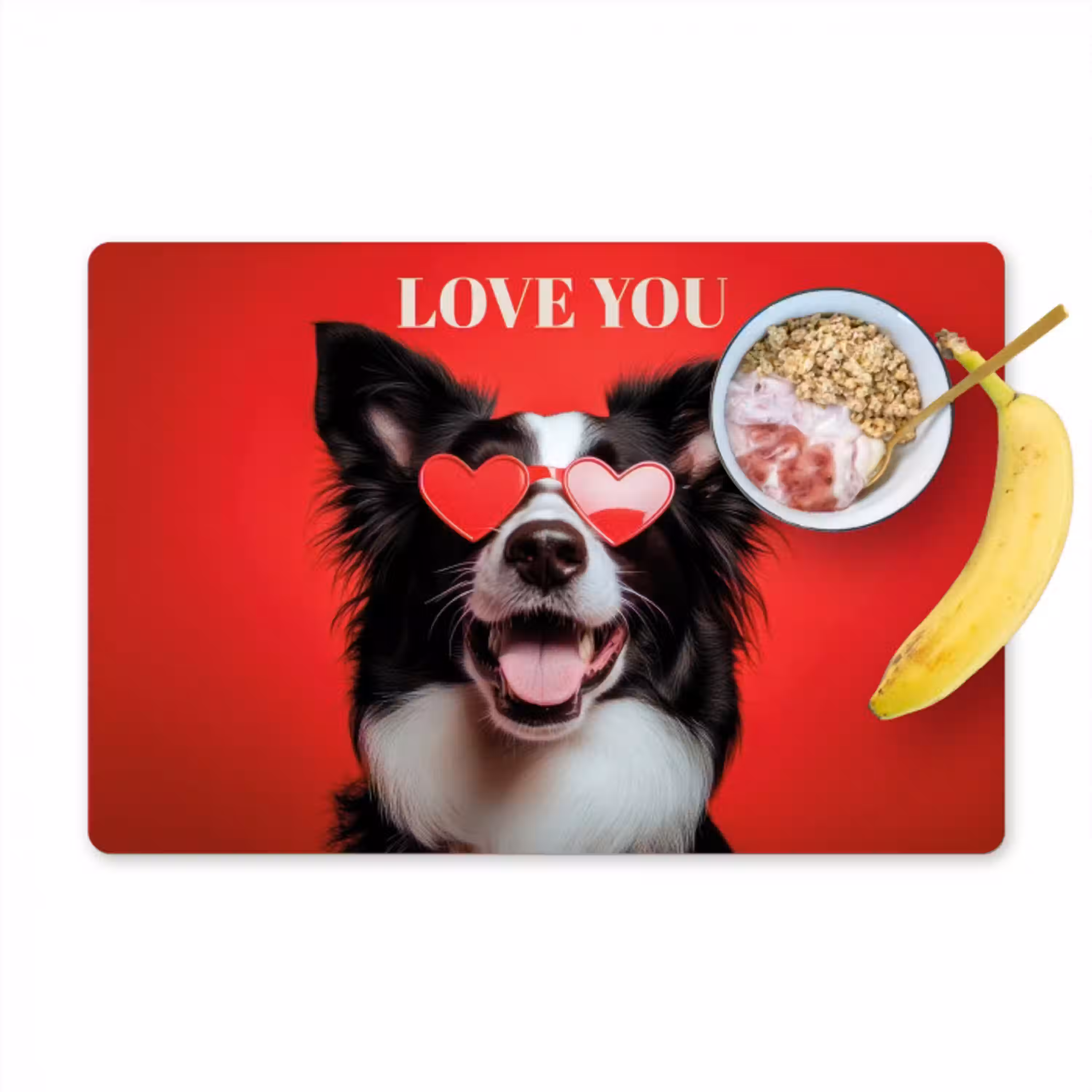 Hond - Hartjesbril - Loveyou - Rood Placemat vinyl groot -zzzproduct_Kitchenyeah-website