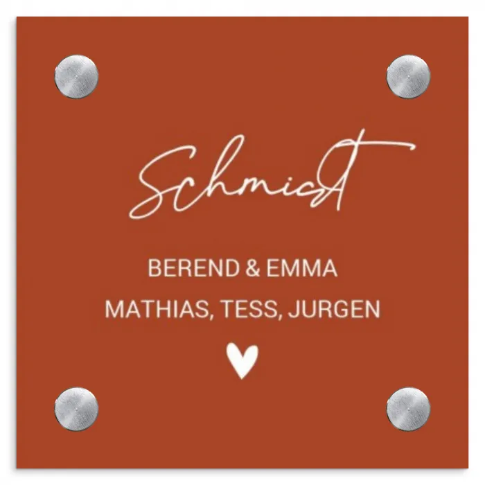Roestbruin - Sierlijk Naambord Vierkant klein -3d