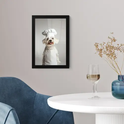 Hond - Wit - Kok fotolijst zwart zonder passe partout klein -sfeer4