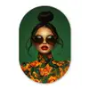 Vrouw - Groen - Modern - Bril - Abstract Wandcirkel Ovaal Glas middel -3d