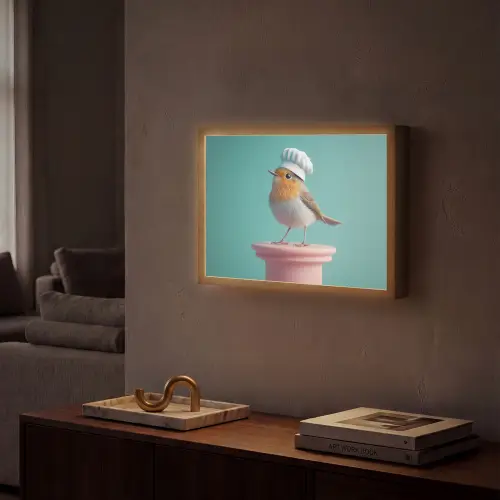 Roodborstje - Vogel - Koksmuts - Sokkel Light Box met batterij (Wandlamp) middel -sfeer1