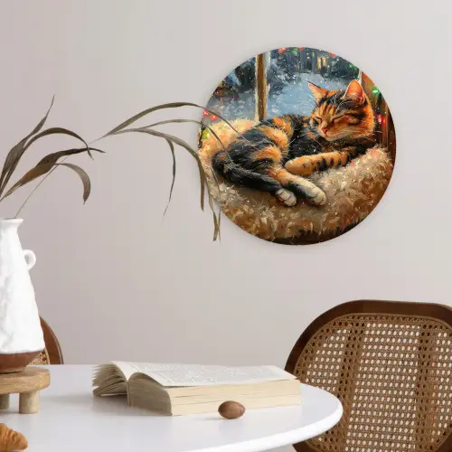 Kat - Kerst - Winter - Dier Wandcirkel kunststof plaat 5mm dik klein -sfeer4