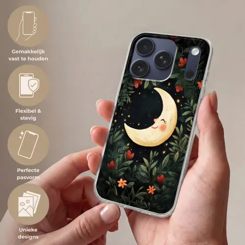 Maan - Bloemen - Nachthemel Telefoonhoesje iPhone 17 Pro klein -sfeer3_NL