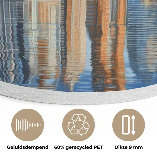 Skyline - Wolkenkrabbers - Water - Blauw Akoestische PET Vilt - Rond klein -closeup_NL
