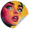 Close-up - Vrouwengezicht - Stippen - Geel Wandcirkel behangsticker klein -3d