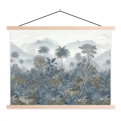 Jungle - Landschap - Blauw textielposter latten blank klein -3d