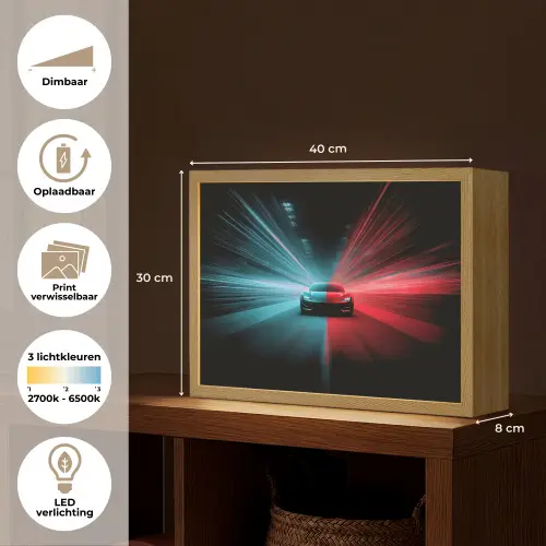 Sportwagen - Rood - Blauw - Snelheid Light Box met batterij (Wandlamp kind) middel -USP_websiteoverzichtNL