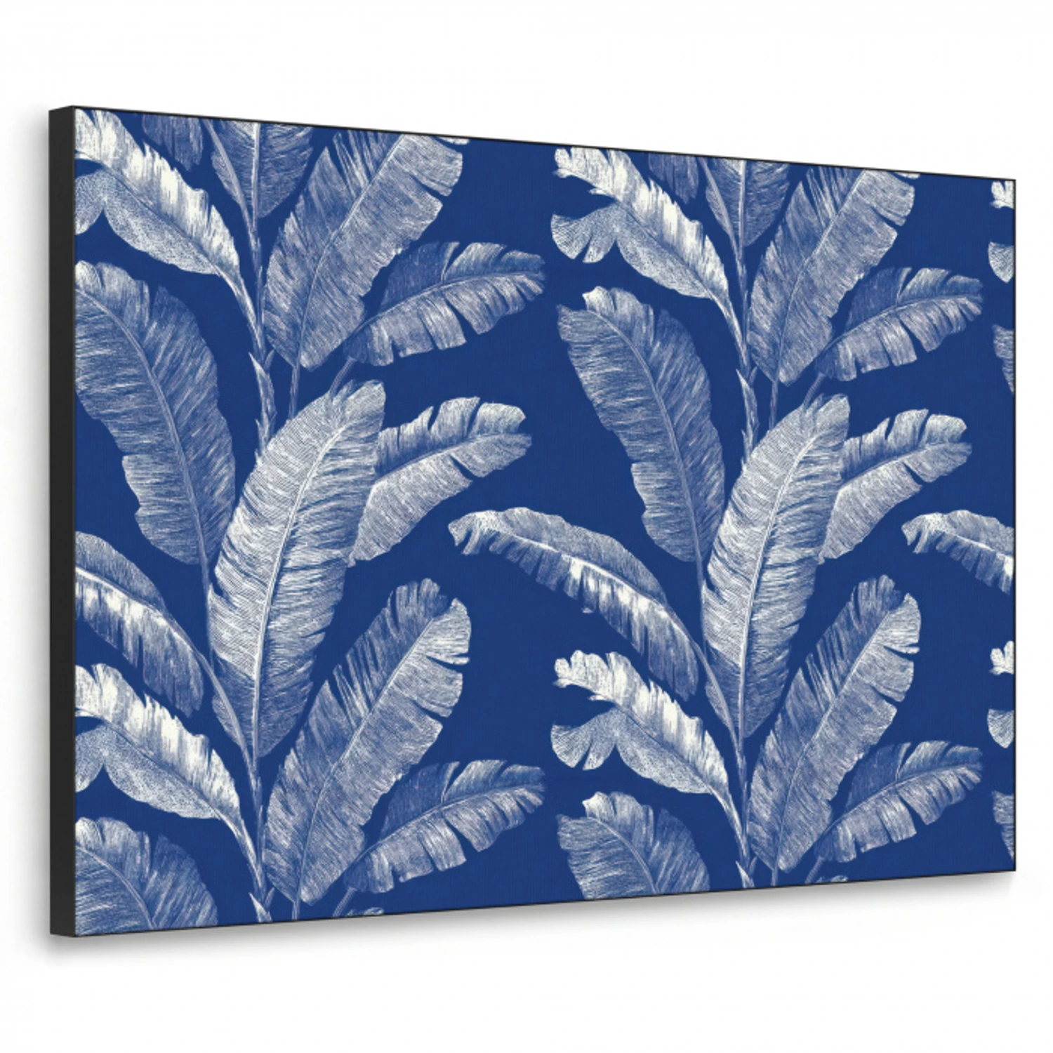 Blad - Palm - Blauw Textielframe zwart klein 947 -3d