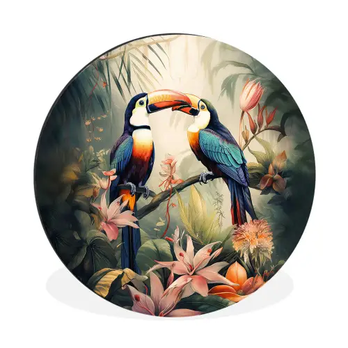 Toekan - Vogels - Bloemen - Natuur - Jungle Wandcirkel aluminium klein -3d