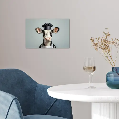 Koe - Zwart - Wit - Kok poster papier klein -sfeer3