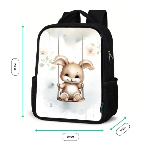Konijn - Baby dier - Kinderen Rugzak - Zwart middel -productfoto_formaten