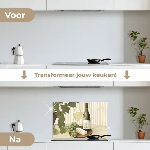 Wijn - Druiven - Kaas - Bladeren keuken achterwand spatscherm klein -voor_na_NL