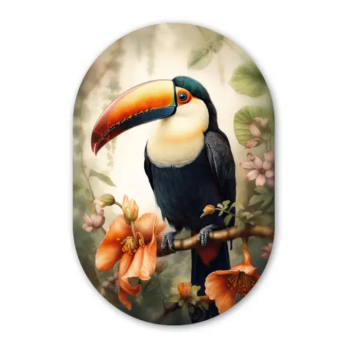 Toekan - Vogel - Bloemen - Planten Wandcirkel Ovaal Forex klein -3d